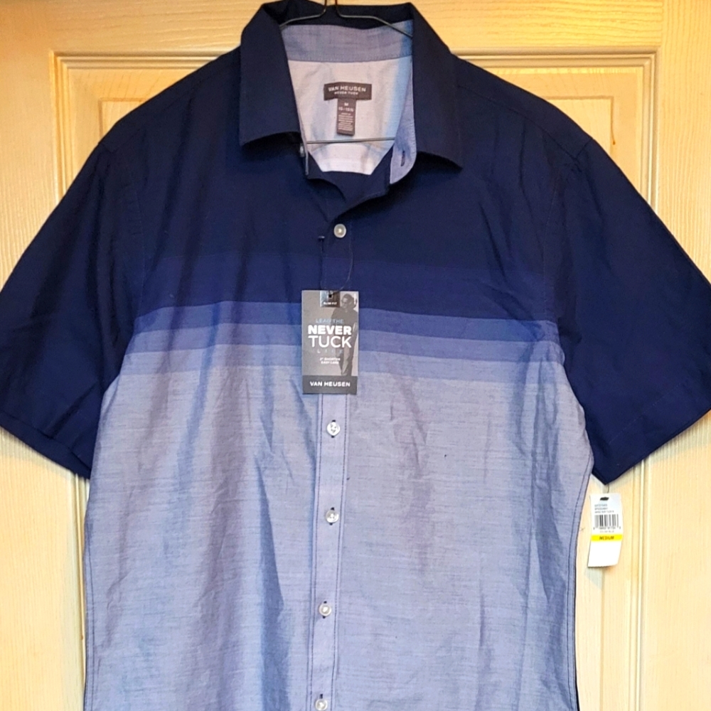 Mens Van Heusen Never Tuck blue Ombre button down shirt